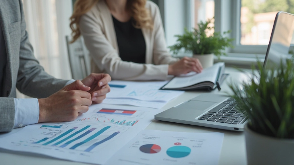 Professionelle Finanzplanung mit Notizbuch, Taschenrechner und Laptop auf modernem Schreibtisch